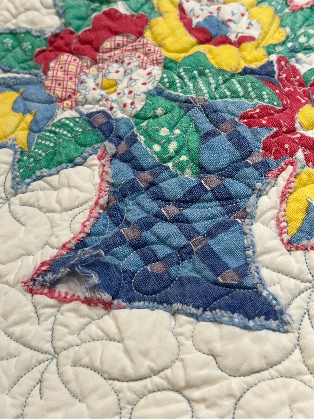 Handmade Floral Basket Appliqué Quilt Throw 73 x 56.5 - Picture 11 of 11